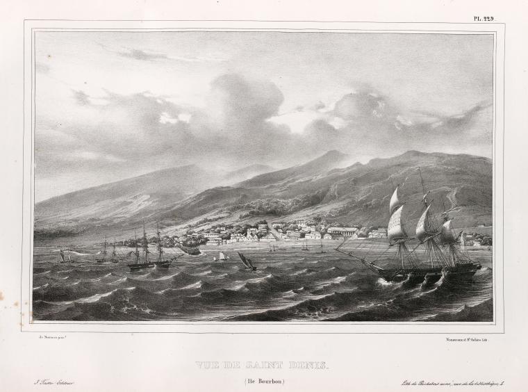 Vue de Saint-Denis, île Bourbon, entre 1830 et 1835.